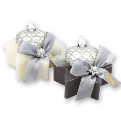 Sheep milk soap star 80g decorated with a glass heart, Classic/christmas rose silver 