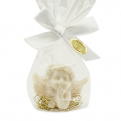 Schafmilchseife Traumengel 25g, mit Goldhaar in Cello, Schneerose 