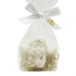 Schafmilchseife Traumengel 50g, mit Goldhaar in Cello, Schneerose 