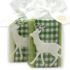 Sheep milk soap 100g decorated with a felt deer in a cellophane, Classic/verbena 