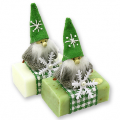 Schafmilchseife eckig 100g dekoriert mit Filzwichtel, Classic/Eisenkraut 