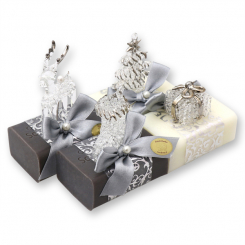 Sheep milk soap 100g decorated with glass figures, Classic/christmas rose silver 