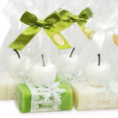 Sheep milk soap 100g decorated with glitter apple in a cellophane, Classic/apple 