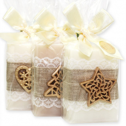 Sheep milk soap 100g decorated with christmas decorations in a cellophane, Classic/almond oil 