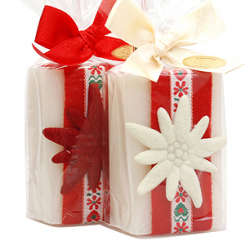 Schafmilchseife eckig 100g dekoriert mit Edelweiß in Cello, Edelweiß 