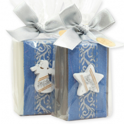 Sheep milk soap 100g decorated with christmas decorations in a cellophane, Classic/christmas rose silver 