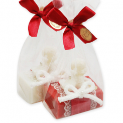 Sheep milk soap 100g decorated with a soap angel 20g in a cellophane, Classic/pomegranate 