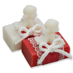 Sheep milk soap 100g decorated with a soap angel 20g, Classic/pomegranate 