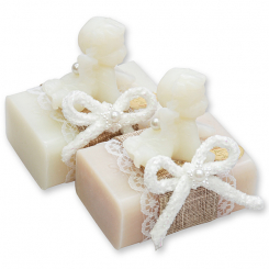 Schafmilchseife eckig 100g dekoriert mit Seifenengel 20g, Classic/Mandelöl 