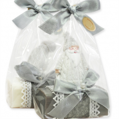 Sheep milk soap 100g decorated with christmas figures in a cellophane, Classic/christmas rose silver 