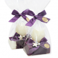 Sheep milk soap 100g decorated with a soap owl 50g in a cellophane, Classic/elderberry 