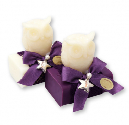 Sheep milk soap 100g decorated with a soap owl 50g, Classic/elderberry 