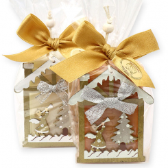Schafmilchseife eckig 100g dekoriert mit weihnachtlichen Motiv in Cello, Classic/Quitte 