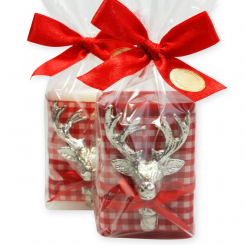 Sheep milk soap 100g decorated with a deer in a cellophane, Classic/pomegranate 