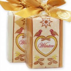 Sheep milk soap 100g decorated with a christmas ribbon in a cellophane, Classic/quince 