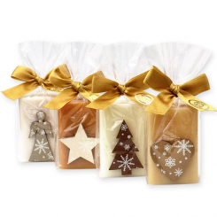 Schafmilchseife eckig 100g dekoriert mit weihnachtliche Motive in Cello, sortiert 