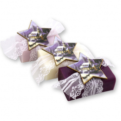 Schafmilchseife eckig 100g dekoriert mit Stern, sortiert 