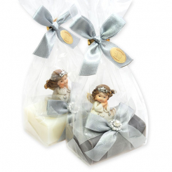 Sheep milk soap 100g decorated with an angel in a cellophane, Classic/christmas rose silver 