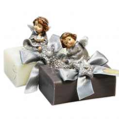 Schafmilchseife eckig 100g dekoriert mit Engel, Classic/Christrose 