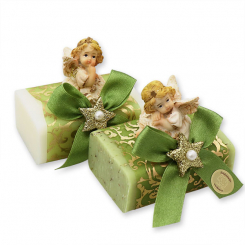 Schafmilchseife eckig 100g dekoriert mit Engel, Classic/Eisenkraut 