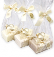 Sheep milk soap 100g decorated with a glass christmas heart in a cellophane, sorted 