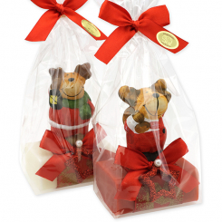 Schafmilchseife eckig 100g dekoriert mit Hirsch in Cello, Classic/Granatapfel 