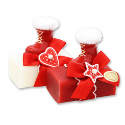 Schafmilchseife Seife eckig 100g dekoriert mit Stiefel, Classic/Granatapfel 