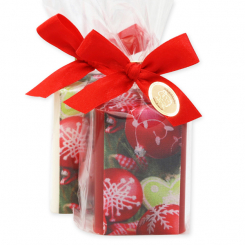 Schafmilchseife eckig 100g dekoriert mit Dekoband in Cello, Classic/Granatapfel 