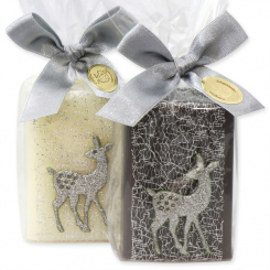 Sheep milk soap 100g decorated with a deer in a cellophane, Classic/christmas rose silver 