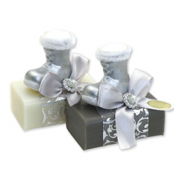 Sheep milk soap 100g decorated with a boot, Classic/christmas rose silver 