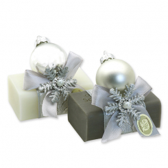 Sheep milk soap 100g decorated with a christmas ball, Classic/christmas rose silver 