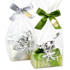 Sheep milk soap 100g decorated with a bird in a cellophane, Classic/verbena 
