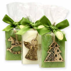 Sheep milk soap 100g decorated with wooden christmas decorations in a cellophane, Classic/verbena 