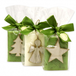 Sheep milk soap 100g decorated with wooden christmas decorations in a cellophane, Classic/verbena 