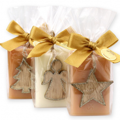 Sheep milk soap 100g decorated with christmass decorations in a cellophane, Classic/quince 