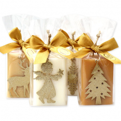 Schafmilchseife eckig 100g dekoriert mit weihnachtliche Motive in Cello, sortiert 