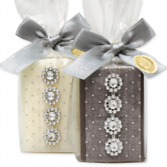 Sheep milk soap 100g decorated with a ribbon in a cellophane, Classic/christmas rose silver 