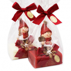 Sheep milk soap 100g decorated with a gnome in a cellophane, Classic/pomegranate 