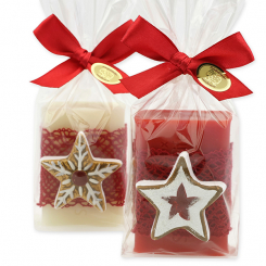 Schafmilchseife eckig 100g dekoriert mit Deko-Lebkuchen in Cello, Classic/Granatapfel 