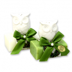 Schafmilchseife eckig 100g dekoriert mit Eule, Classic/Eisenkraut 