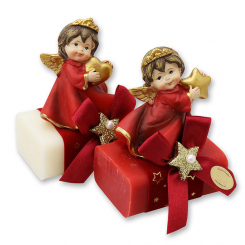 Schafmilchseife eckig 100g dekoriert mit Engel, Classic/Granatapfel 