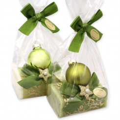 Sheep milk soap 100g decorated with a glass christmas ball in a cellophane, Classic/verbena 