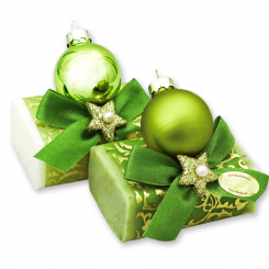 Schafmilchseife eckig 100g dekoriert mit Kugel, Classic/Eisenkraut 