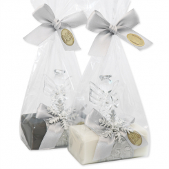 Schafmilchseife eckig 100g dekoriert mit Engel in Cello, Classic/Christrose 