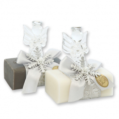 Sheep milk soap 100g decorated with an angel, Classic/christmas rose silver 