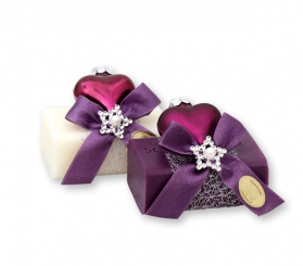 Sheep milk soap 100g decorated with a glass christmas heart, Classic/elderberry 