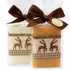 Sheep milk soap 100g decorated with a deer ribbon in a cellophane, Classic/quince 