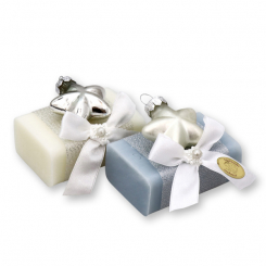 Schafmilchseife eckig 100g dekoriert mit Glasstern, Classic/Eisblume 