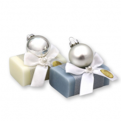 Schafmilchseife eckig 100g dekoriert mit Glaskugel, Classic/Eisblume 