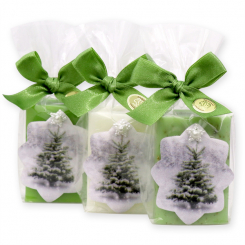 Sheep milk soap 100g decorated with a star with a tree and a pearl star in a cellophane, sorted 